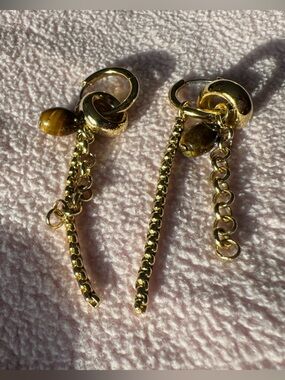 & other Stories - Gold Dangle Earrings with Brown Tiger Eye